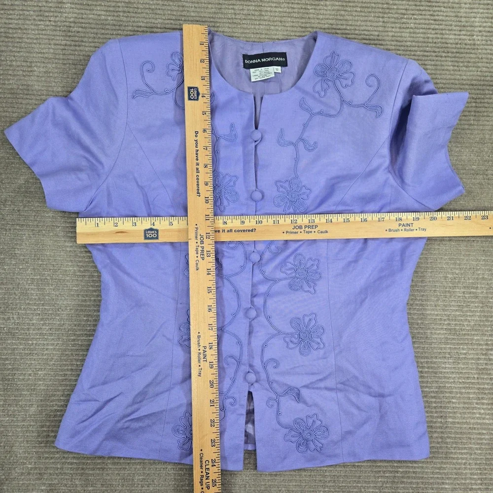 Donna Morgan Womens 12 Purple Linen Blend‎ Embroidered Skirt Suit Set